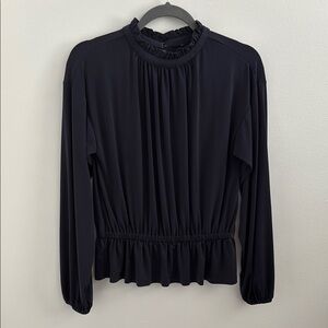 Ann Taylor Blue Ruffled Long Sleeve Blouse